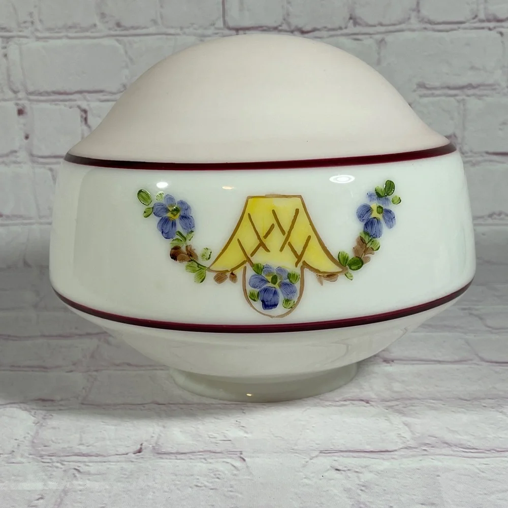 Vintage White Milk Glass Hand Painted Ceiling Light Shade